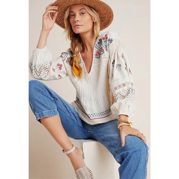 Anthropology Kayla Embroidered Blouse - Picture 1 of 11